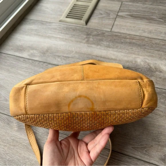 Milo Genuine Tan Leather Braided Leather Foldover Crossbody Bag - Picture 7 of 16